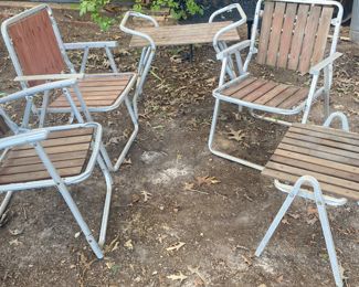 Vintage Mid Century Redwood Cedar Slat Aluminum Folding Patio/Garden Set