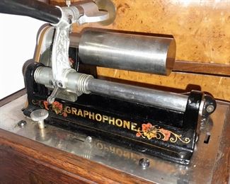 Antique Graphophone W/ Wooden Carrying Case & Horn
