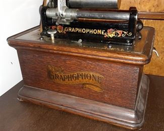 Antique Graphophone W/ Wooden Carrying Case & Horn
