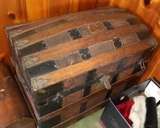 Antique Wooden Humpback Steamer Trunk
