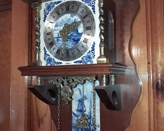 Antique Hanging Clock W/ Blue Delft Tiles & Weights
'