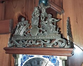 Antique Hanging Clock W/ Blue Delft Tiles & Weights
