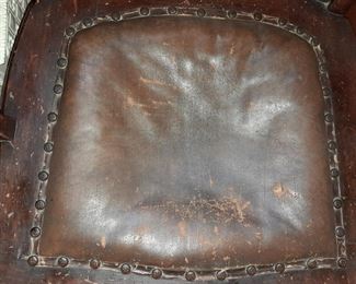 Antique Leather Seat Wooden Chair
