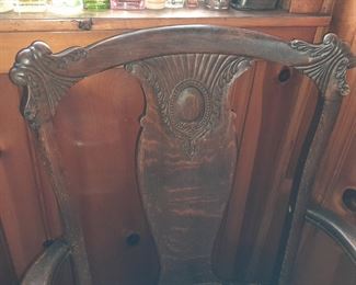 Antique Leather Seat Wooden Chair
