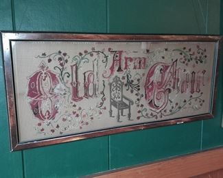 Antique "Old Arm Chair" Framed Knit Artwork
