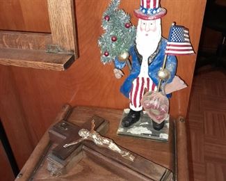 Cross & July 4th Santa Figurine
