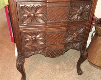Antique Carved Wooden Jewelry Cabinet
