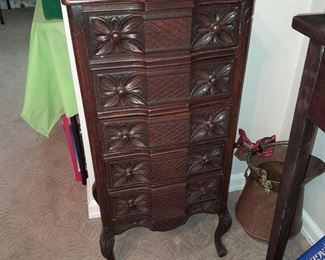 Antique Carved Wooden Jewelry Cabinet
