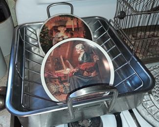 Oven Roasting Pan W/ Norman Rockwell Plates
