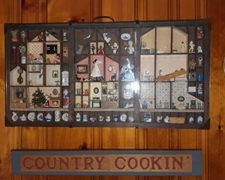 BEAUTIFUL Handmade Printing Block Tray Display W/ Mini Trinkets & Figurines
