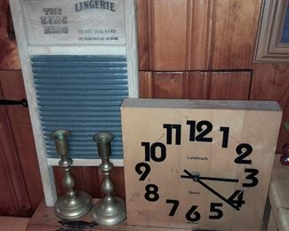 Lingerie Washboard & Hanging Wooden Clock

