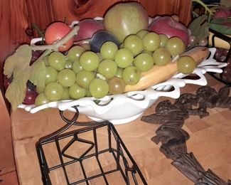 Milk Glass Lace Bowl W/ Faux Fruit
