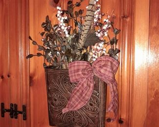 Wall Hanging Tin Basket W/ Flowers
