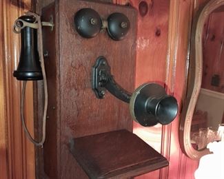 Antique Wooden Wall Mounted Telephone
