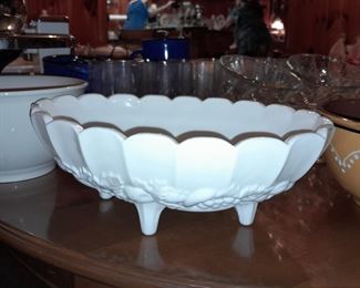 Milk Glass Footed Fruit Bowl
