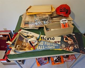 Sports banners including Portland Trailblazers memorabilia