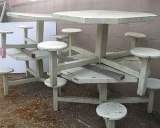 outdoor table/built-in chair sets 