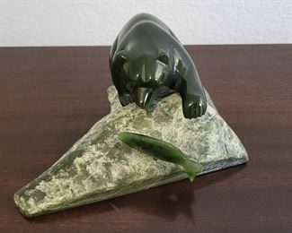 Jade Grizzly Bear Sculpture