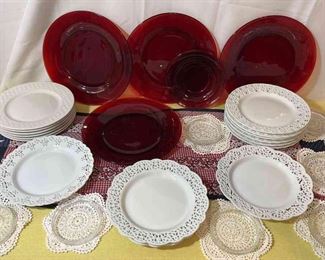 Red White Luncheon Dishes