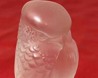 Small Lalique Crystal Owl Paperweight