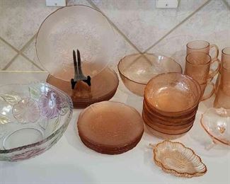 Vintage Arcoroc France Pink Rose Glass Dinnerware Plus