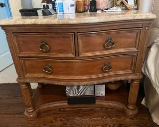 (2) Bernhardt Furniture nightstands with stone tops (only one photographed) 40"W x 19"D