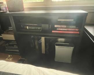 Black open storage cabinet