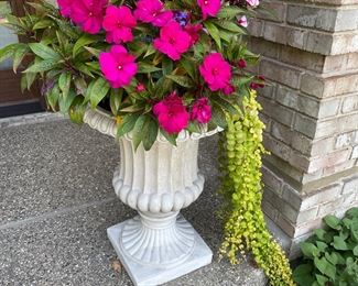 Cement planter - matched set of  2 available - ready to go for the final summer season!
