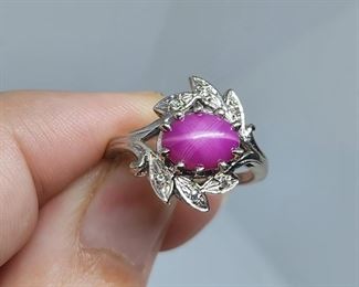 14k white gold star ruby diamond ring