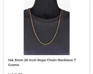 14k 20 inch rope necklace