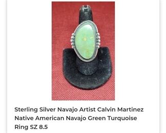 Calvin Martinez sterling silver Navajo Green Turquoise Ring