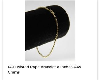 14k 8 inches twisted rope bracelet