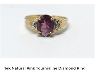 14k Pink tourmaline diamond ring