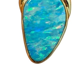 14k Australian Black opal free form pendent necklace