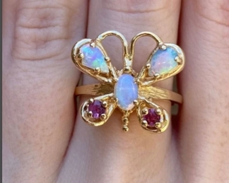 14k opal pink spinel butterfly ring