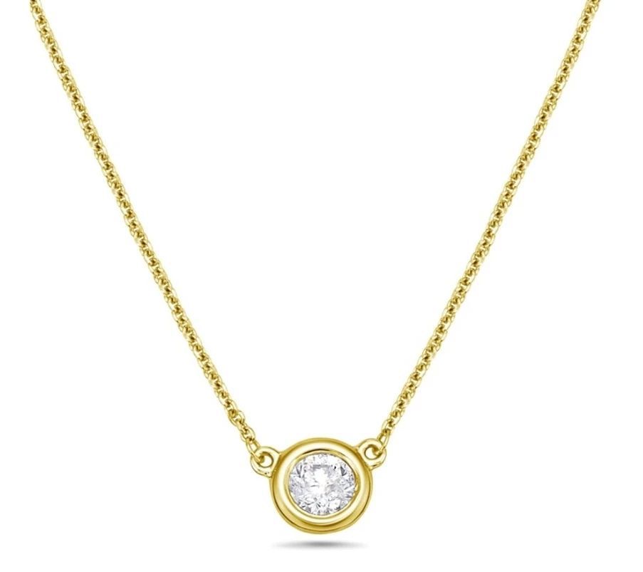 14k .50 carat Bezel Set Diamond necklace 16 inches long Singapore chain