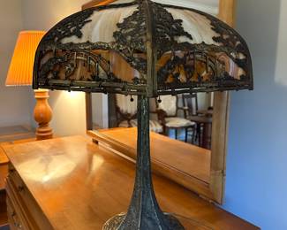 BUY IT NOW: $900 Rainaud Slag Glass Lamp Japanese Garden Scene 