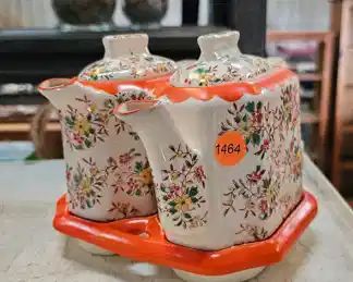  TEA FOR TWO ORANGE WITH FLORAL DECORATION. MADE IN JAPAN.