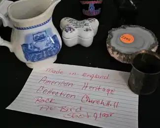 AMERICAN HERITAGE PITCHER, ROCK, BIRD FIGURINE, ETC