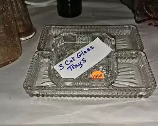 THREE CUT GLASS TRAYS