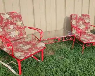 WROUGHT IRON CHAIRS AND TABLE