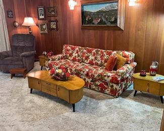 Unusual kidney shape end tables & coffee table. Believed to have been made in Germany in the 1950's.