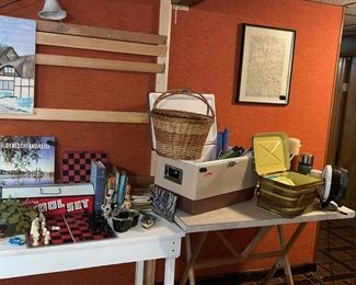 Picnic baskets and vintage cooler