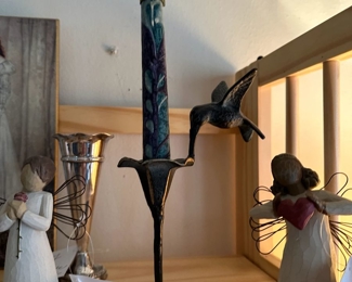 Pair of lovely hummingbird cast metal candelholders