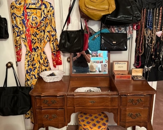 Purses and costume jewelry; vanity with hinged mirrored center