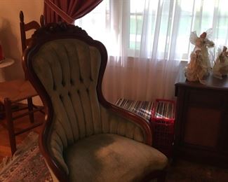 Victorian Gentleman Green Velvet Parlor Chair