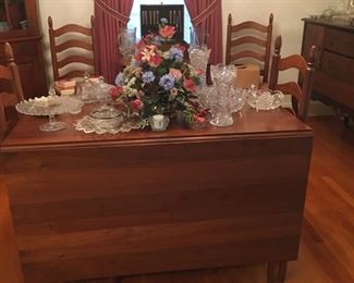 Beautiful Walnut Drop Leaf Table w/6 walnut ladder-back chairs custom made by Elmer Clark