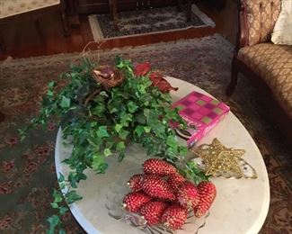 Victorian Walnut Oval Coffee Table with white Italian Marble