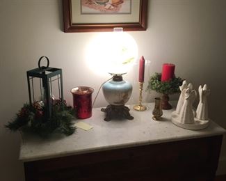 White Italian Marble Server w/ gone with the wind lamp