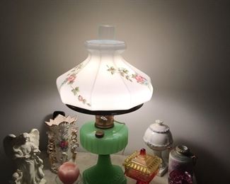 Vintage 1930's Alladin Oil Lamp with Jadeite base. Stunning!!
